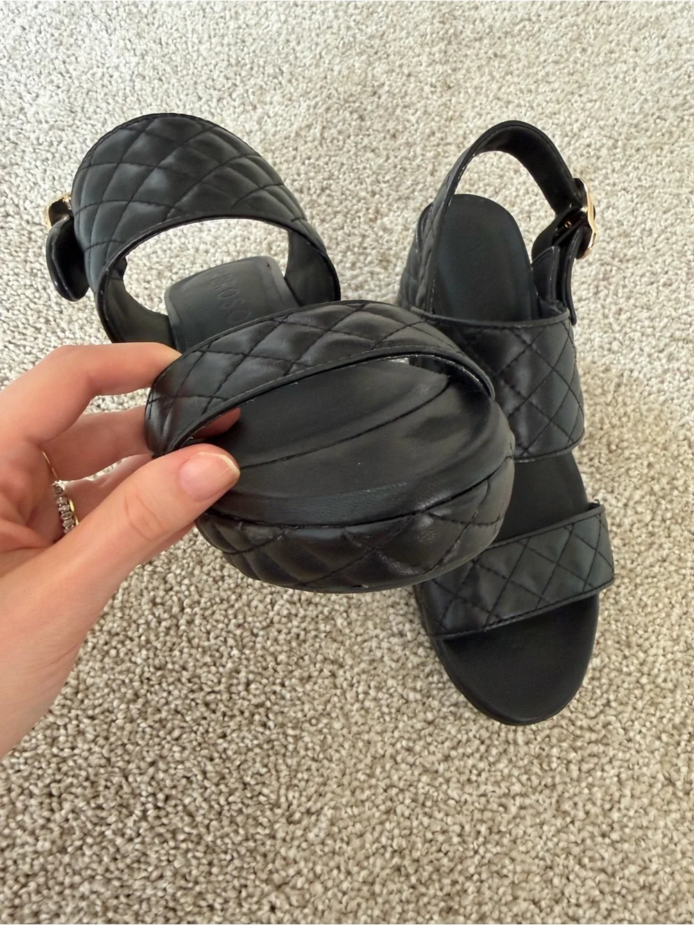 Aerosoles Camera Women's Heels Black Quilted Leather Size 7.5